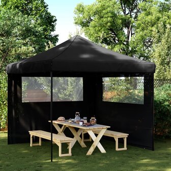 Partytent inklapbaar pop-up met 2 zijwanden zwart
