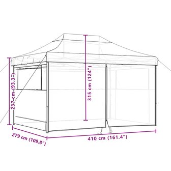Partytent inklapbaar pop-up met 4 zijwanden bordeauxrood
