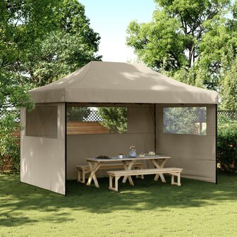 Partytent inklapbaar pop-up met 3 zijwanden taupe