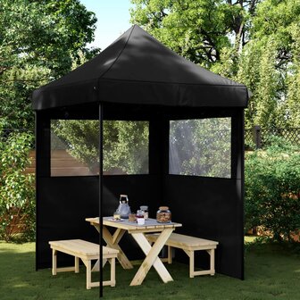 Partytent inklapbaar pop-up met 2 zijwanden zwart