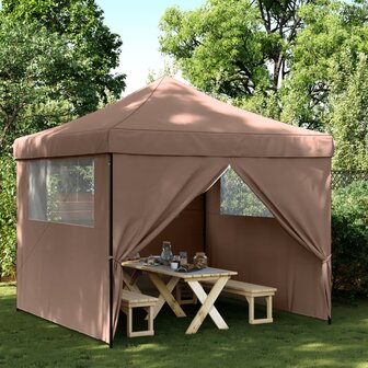 Partytent inklapbaar pop-up met 4 zijwanden bruin