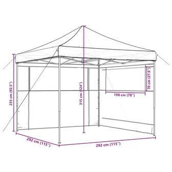 Partytent inklapbaar pop-up met 2 zijwanden terracottakleurig
