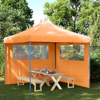 Partytent inklapbaar pop-up met 2 zijwanden oranje