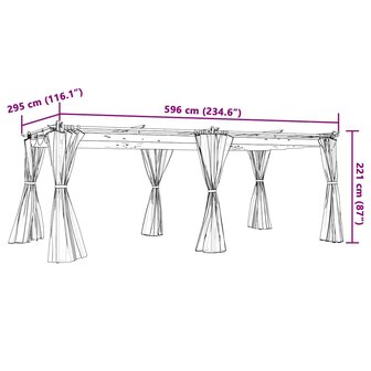 Prieel met gordijnen 6x3 m staal antracietkleurig