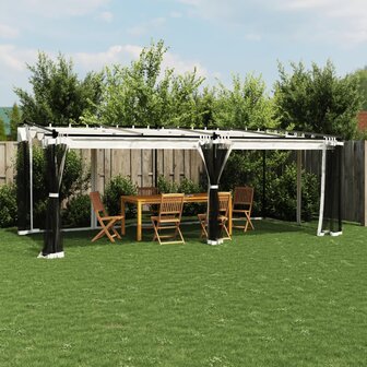 Prieel met zijwanden van gaas 6x3 m staal cr&egrave;mekleurig