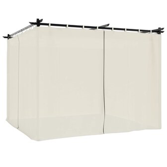 Prieel met gordijnen 3x3 m staal cr&egrave;mekleurig