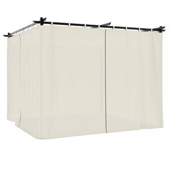 Prieel met gordijnen 3x3 m staal cr&egrave;mekleurig