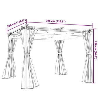 Prieel met gordijnen 3x3 m staal cr&egrave;mekleurig