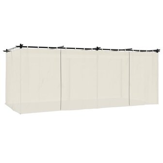 Prieel met gordijnen 6x3 m staal cr&egrave;mekleurig