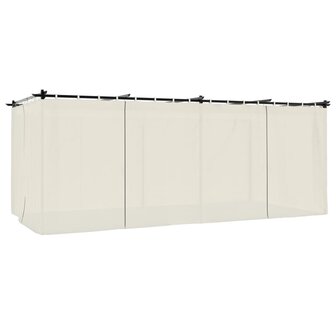 Prieel met gordijnen 6x3 m staal cr&egrave;mekleurig