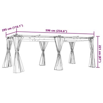 Prieel met gordijnen 6x3 m staal cr&egrave;mekleurig