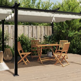 Prieel met uittrekbaar dak 3x6 m aluminium cr&egrave;mekleurig