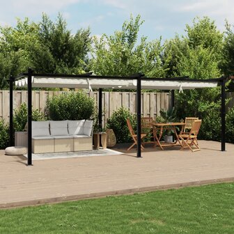 Prieel met uittrekbaar dak 3x6 m aluminium cr&egrave;mekleurig