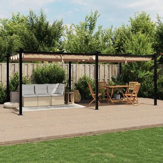 Prieel met uittrekbaar dak 3x6 m aluminium taupe