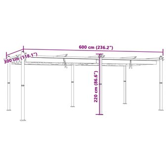 Prieel met uittrekbaar dak 3x6 m aluminium taupe