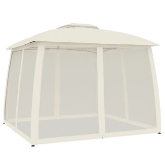 Prieel zijwanden van gaas en dubbel dak 2,93x2,93 m staal cr&egrave;me