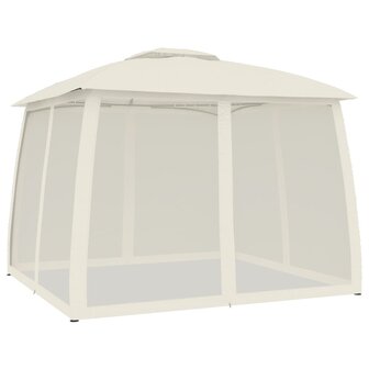 Prieel zijwanden van gaas en dubbel dak 2,93x2,93 m staal cr&egrave;me