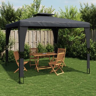 Prieel met dubbel dak 2,98x2,98 m staal antracietkleurig