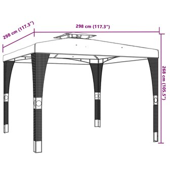 Prieel met dubbel dak 2,98x2,98 m staal antracietkleurig