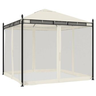 Prieel met zijwanden van gaas 2,93x2,93 m staal cr&egrave;mekleurig
