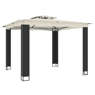 Prieel met dubbel dak 2,94x2,94 m staal cr&egrave;mekleurig