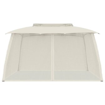 Prieel zijwanden van gaas en dubbel dak 3,93x2,93 m staal cr&egrave;me