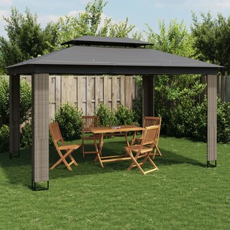 Prieel met dubbel dak 3,94x2,96 m staal antracietkleurig