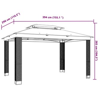 Prieel met dubbel dak 3,94x2,96 m staal antracietkleurig