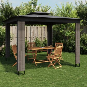 Prieel met dubbel dak 2,94x2,94 m staal antracietkleurig