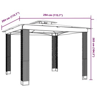 Prieel met dubbel dak 2,94x2,94 m staal antracietkleurig