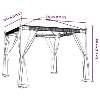 Prieel met zijwanden van gaas 2,93x2,93m staal antracietkleurig