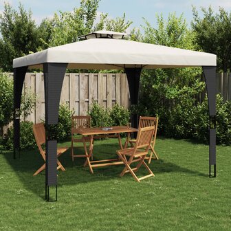 Prieel met dubbel dak 2,98x2,98 m staal cr&egrave;mekleurig
