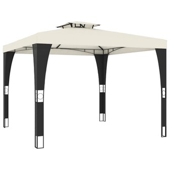 Prieel met dubbel dak 2,98x2,98 m staal cr&egrave;mekleurig