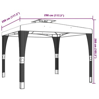 Prieel met dubbel dak 2,98x2,98 m staal cr&egrave;mekleurig