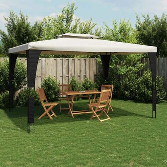 Prieel met dubbel dak 3,98x2,98 m staal cr&egrave;mekleurig
