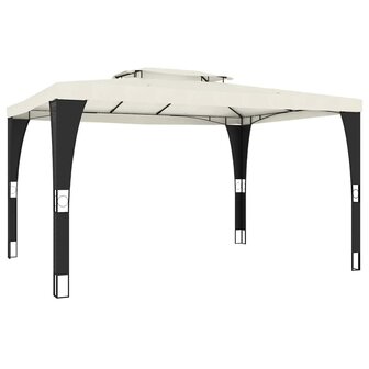 Prieel met dubbel dak 3,98x2,98 m staal cr&egrave;mekleurig
