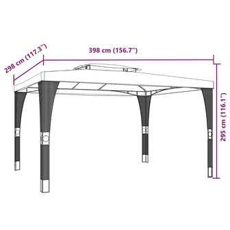 Prieel met dubbel dak 3,98x2,98 m staal cr&egrave;mekleurig
