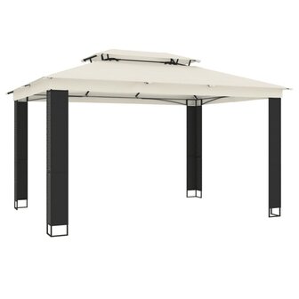 Prieel met dubbel dak 3,94x2,96 m staal cr&egrave;mekleurig