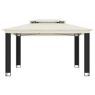 Prieel met dubbel dak 3,94x2,96 m staal cr&egrave;mekleurig