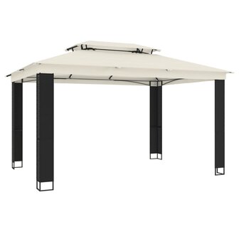 Prieel met dubbel dak 3,94x2,96 m staal cr&egrave;mekleurig