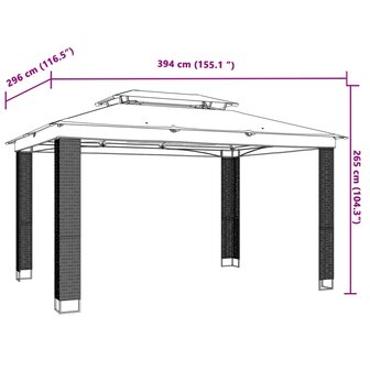 Prieel met dubbel dak 3,94x2,96 m staal cr&egrave;mekleurig