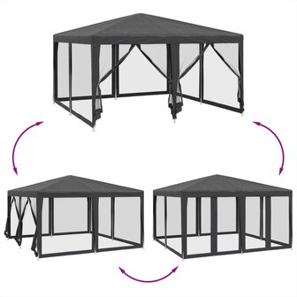 Partytent met 8 mesh zijwanden 4x4 m HDPE antracietkleurig
