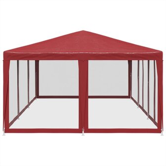 Partytent met 10 mesh zijwanden 6x4 m HDPE rood