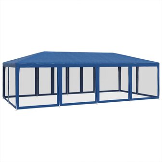 Partytent met 12 mesh zijwanden 8x4 m HDPE blauw