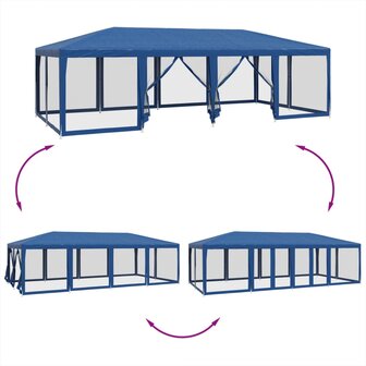 Partytent met 12 mesh zijwanden 8x4 m HDPE blauw