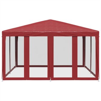 Partytent met 8 mesh zijwanden 4x4 m HDPE rood