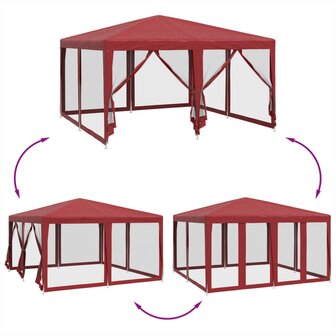 Partytent met 8 mesh zijwanden 4x4 m HDPE rood