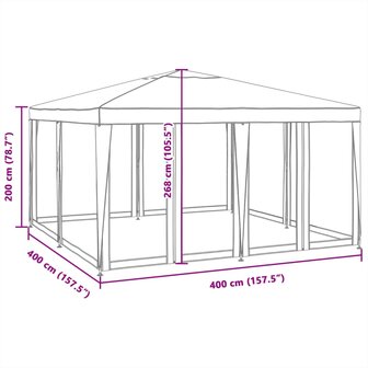 Partytent met 8 mesh zijwanden 4x4 m HDPE rood