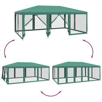 Partytent met 10 mesh zijwanden 6x4 m HDPE groen