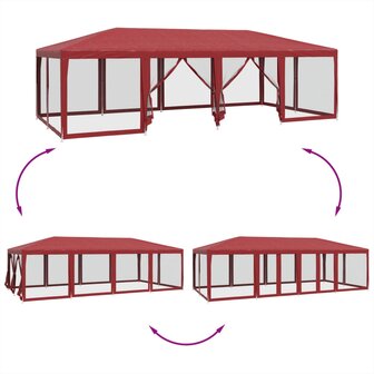 Partytent met 12 mesh zijwanden 8x4 m HDPE rood